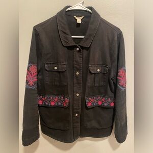 Miami by Francesca’s Black Embroidered Front Pocket Jacket Size Small